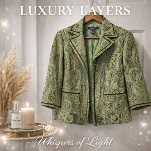 Margaret Frances Paisley Jacquard Jacket | Green Gold Artisan Blazer | Small
